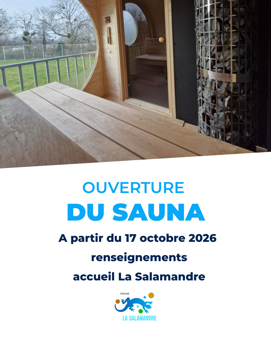 Ouverture du sauna a partir du 17 octobre